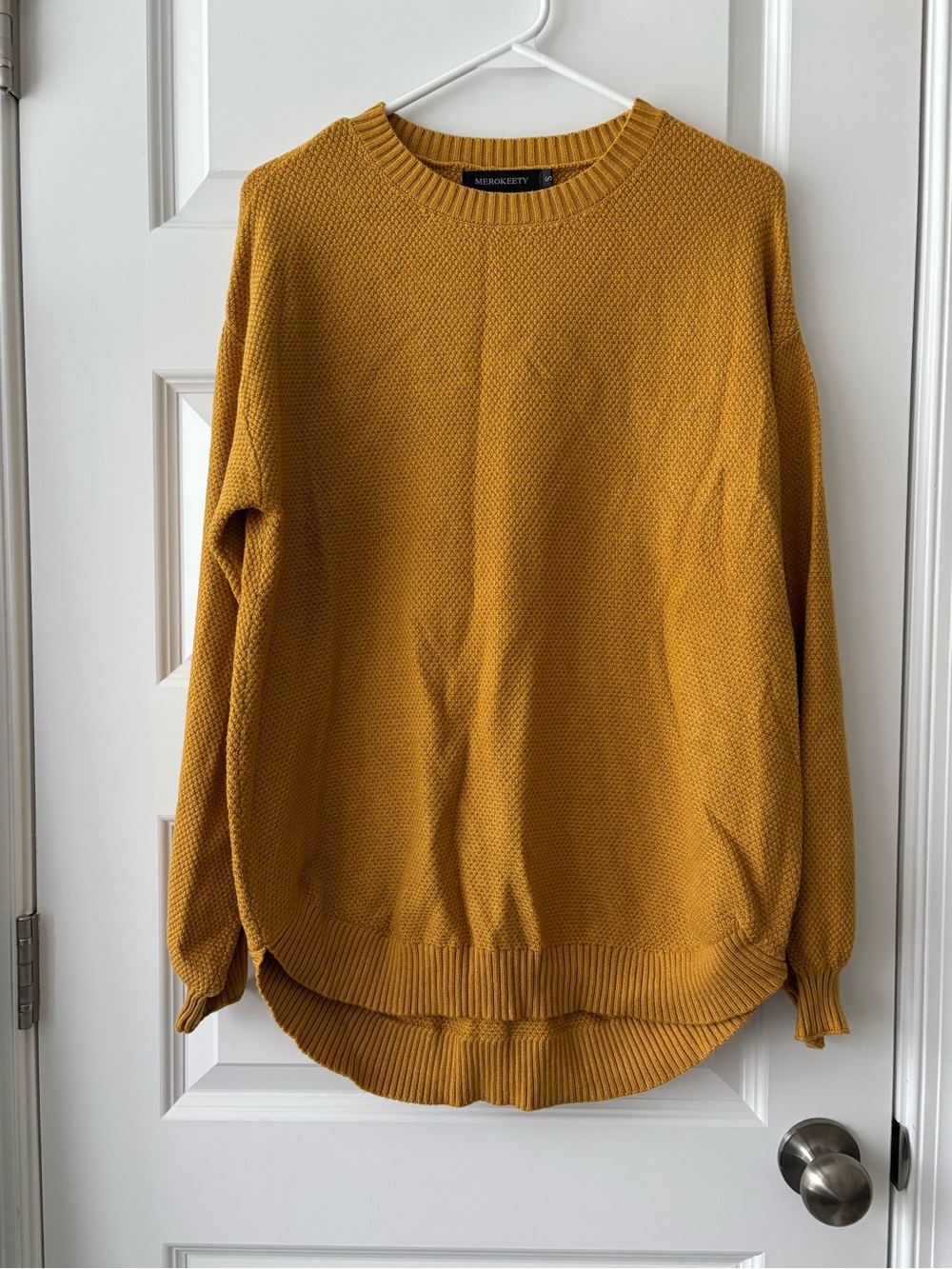 Merokeety Mustard Waffle Crewneck Oversized Sweater S